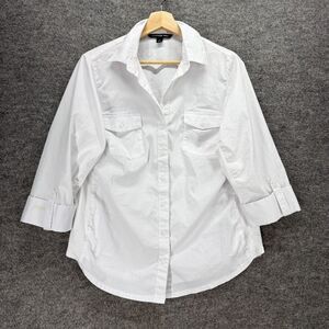 Zac & Rachel Shirt Women 1X Plus White Button Up Collared Long Sleeve Pockets